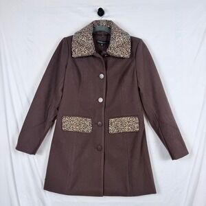 Colleen Lopez Women XS Brown Sequin Embellished Removable Collar Coat NWT Glam